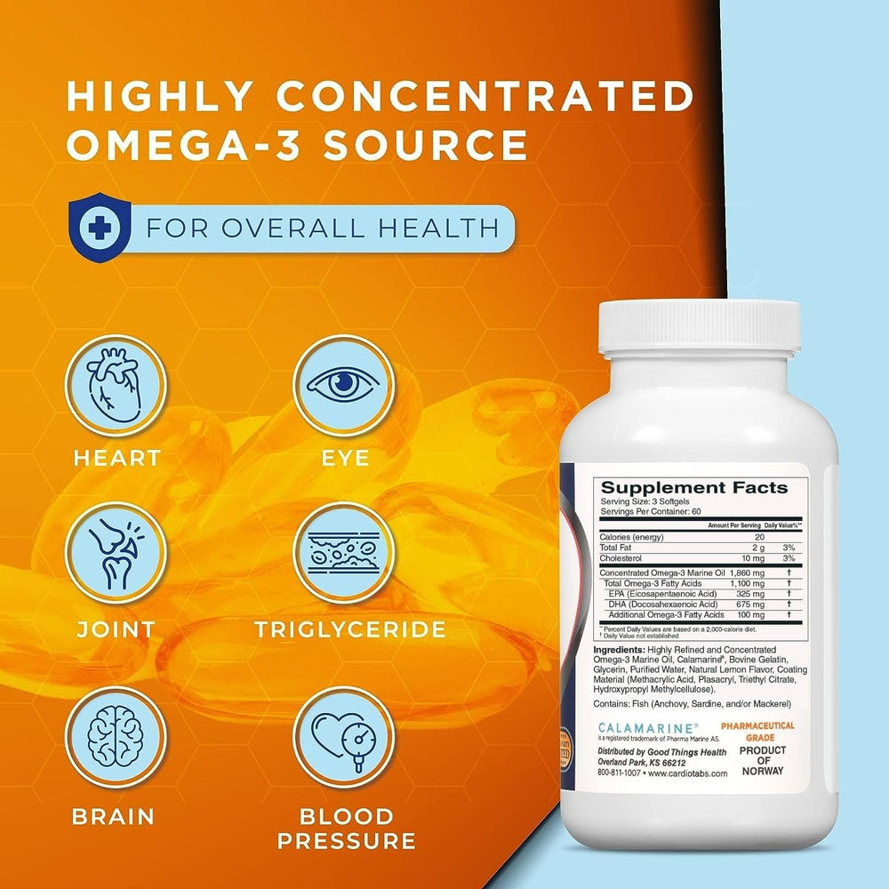 CardioTabs Omega-3 softgel closeup on easy swallow encourages daily routine