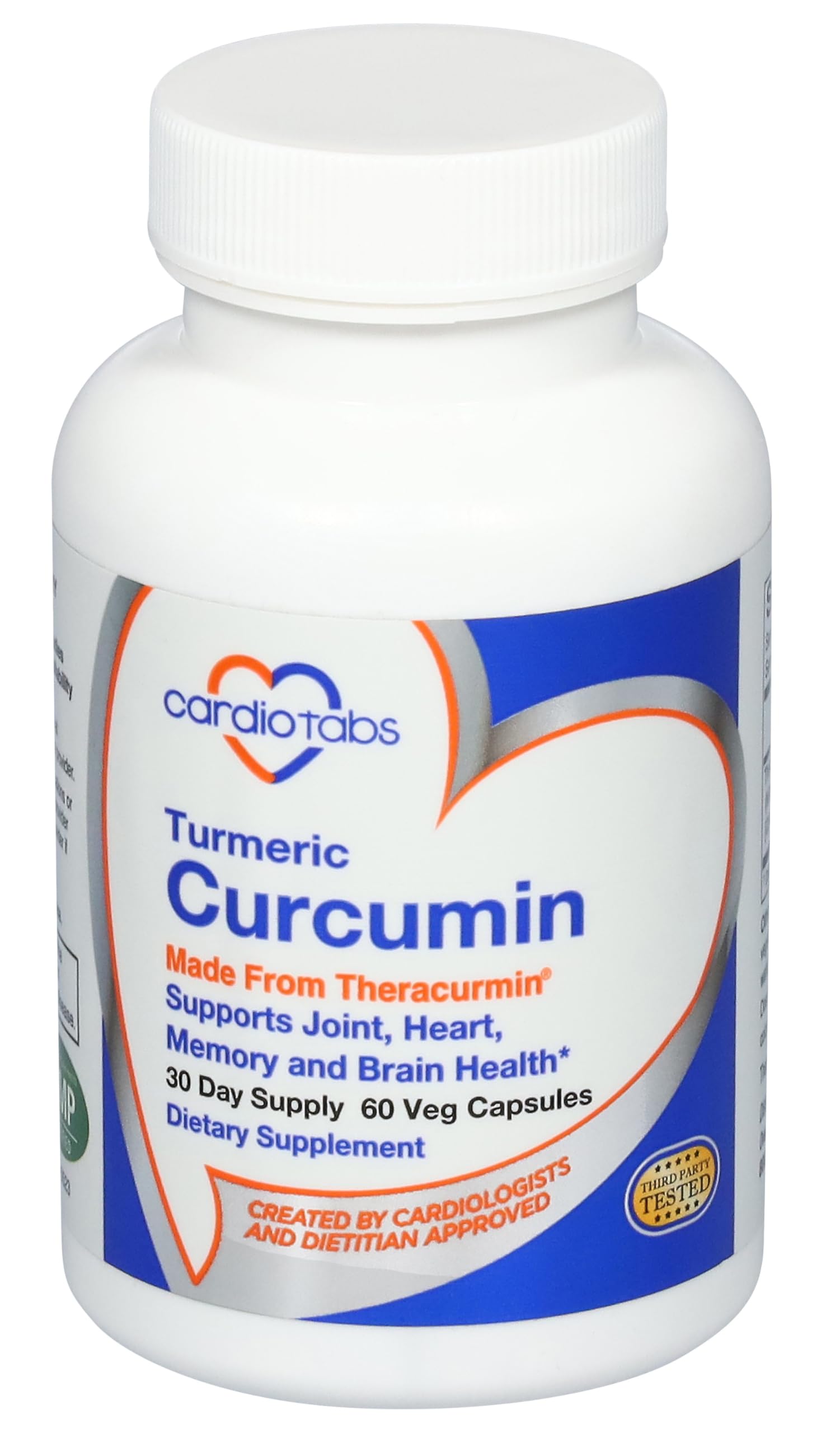 CardioTabs Turmeric Curcumin bottle with label signaling joint support.