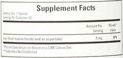 Label on Cardiovascular Research iron supplement bottle