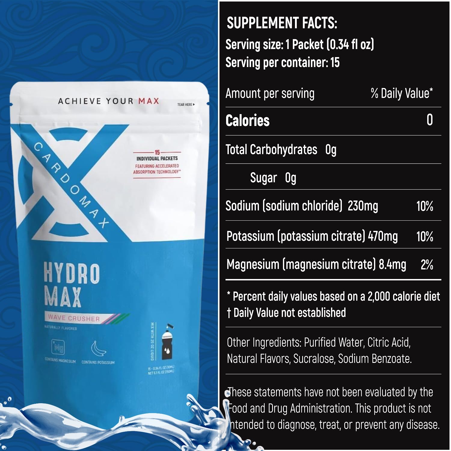 Pour Hydromax WaveCrusher into water for quick refreshment