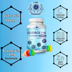 Care 4 Harmony Quercetin Gummies closeup highlights bright chews with bromelain and zinc.