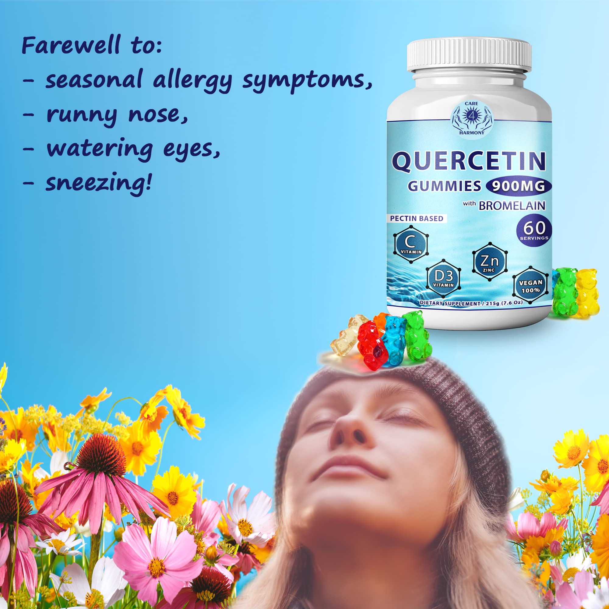 Care 4 Harmony Quercetin Gummies kid-friendly bites support family wellness.