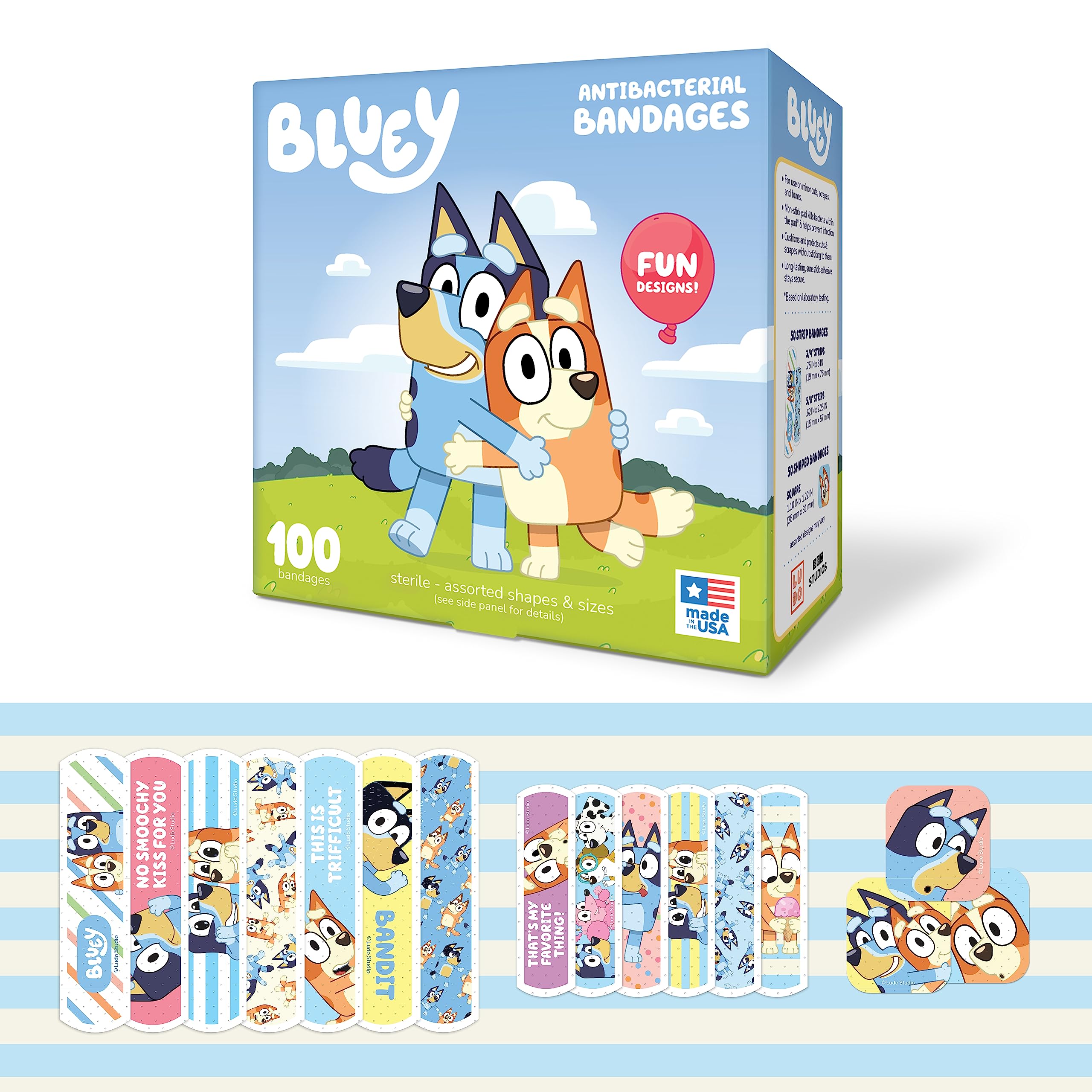 CARE BAND Bluey Kids Bandages pack shot showing 100-count box for minor injuries