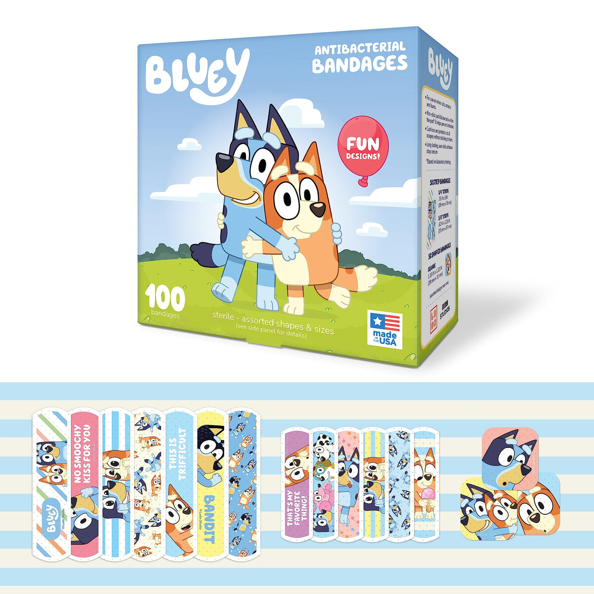 CARE BAND Bluey Kids Bandages pack shot showing 100-count box for minor injuries