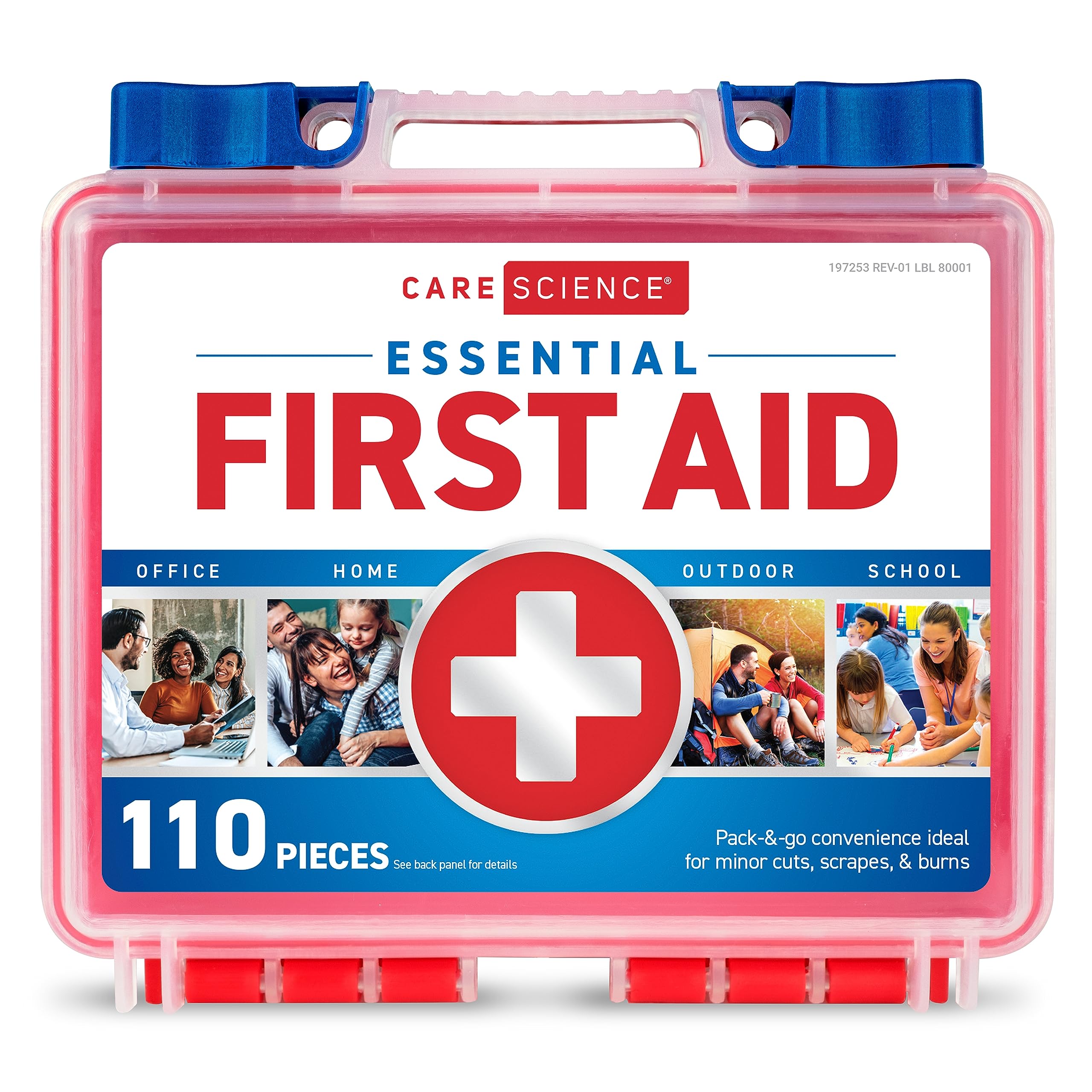 Care Science first aid kit with 110 items for organized, ready access.
