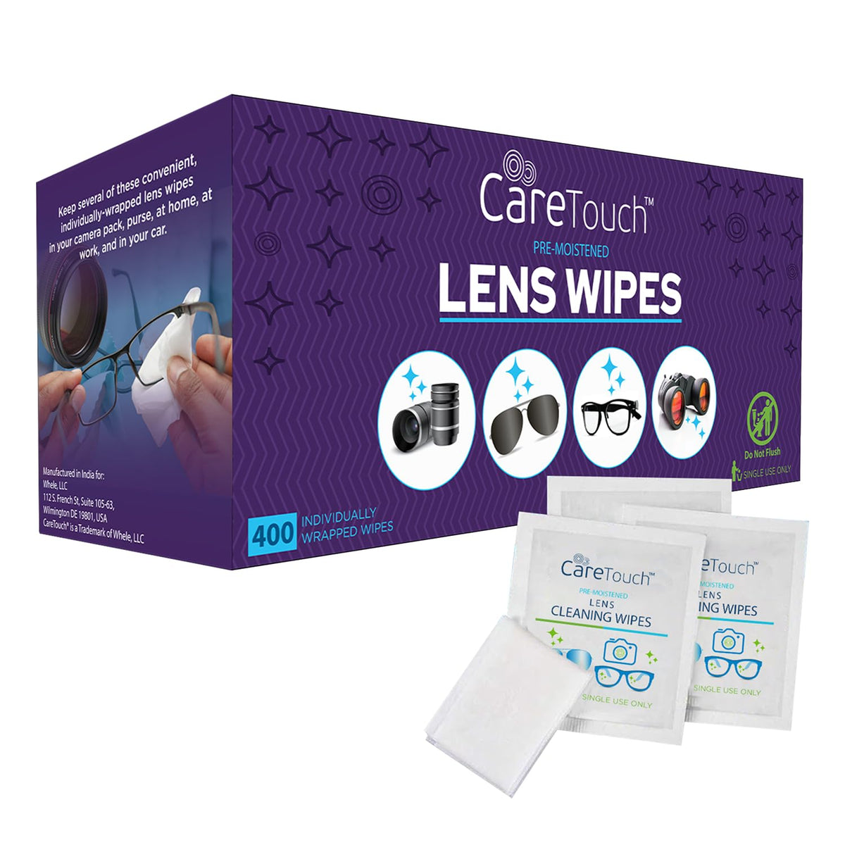 Care Touch lens wipes for eyeglasses, 400-count, convenient on-the-go cleaning