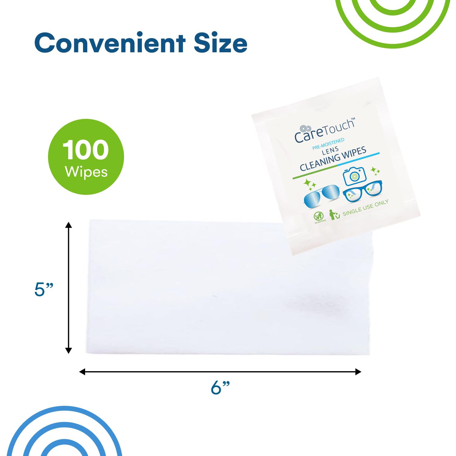 Care Touch eyeglasses wipe demonstrates streak-free cleaning and quick drying.