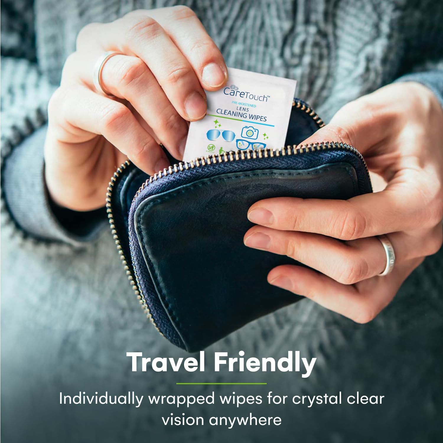 Care Touch no-streak formula closeup for streak-free lenses.