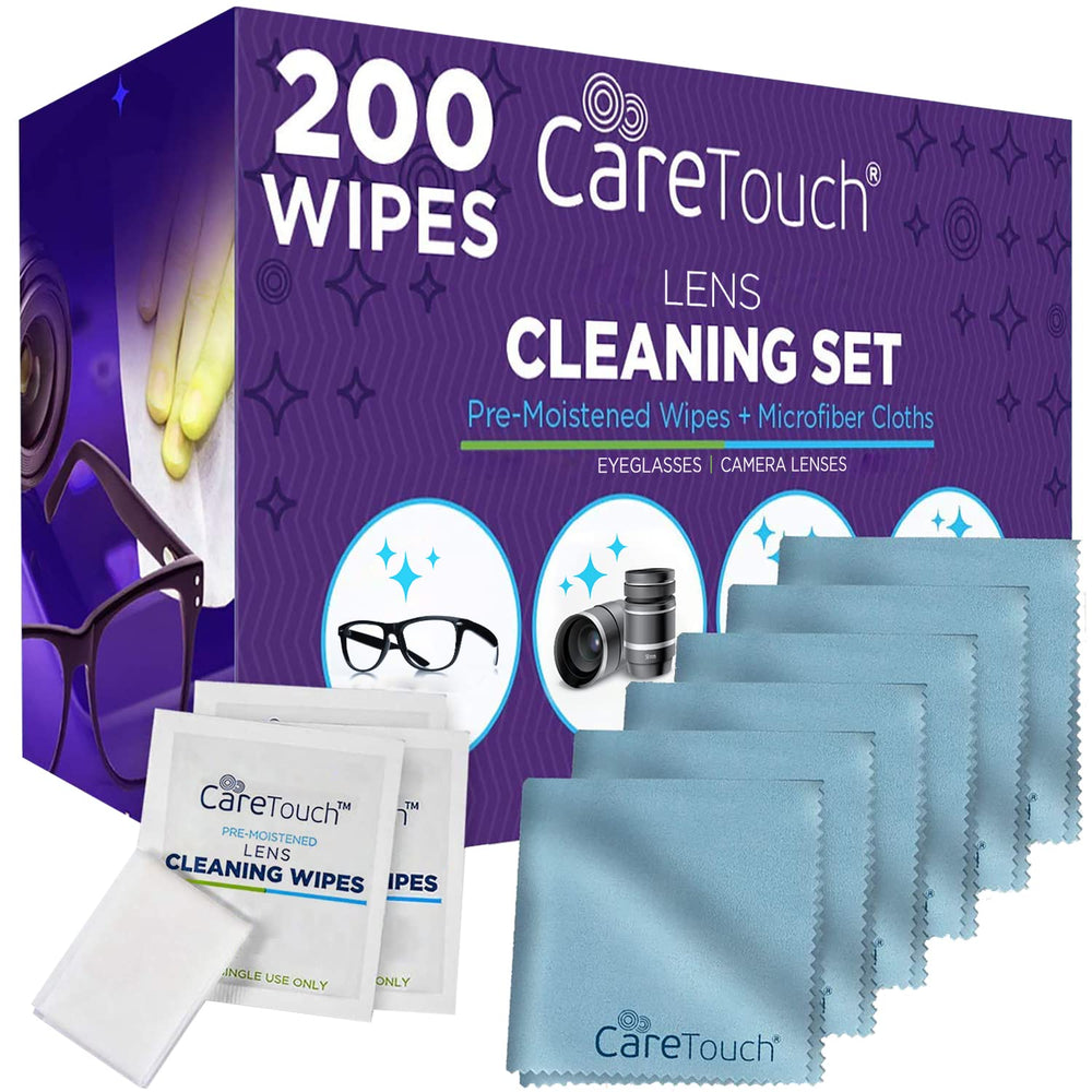 Care Touch lens-wipes-pack: 200 wipes for quick, streak-free cleaning.