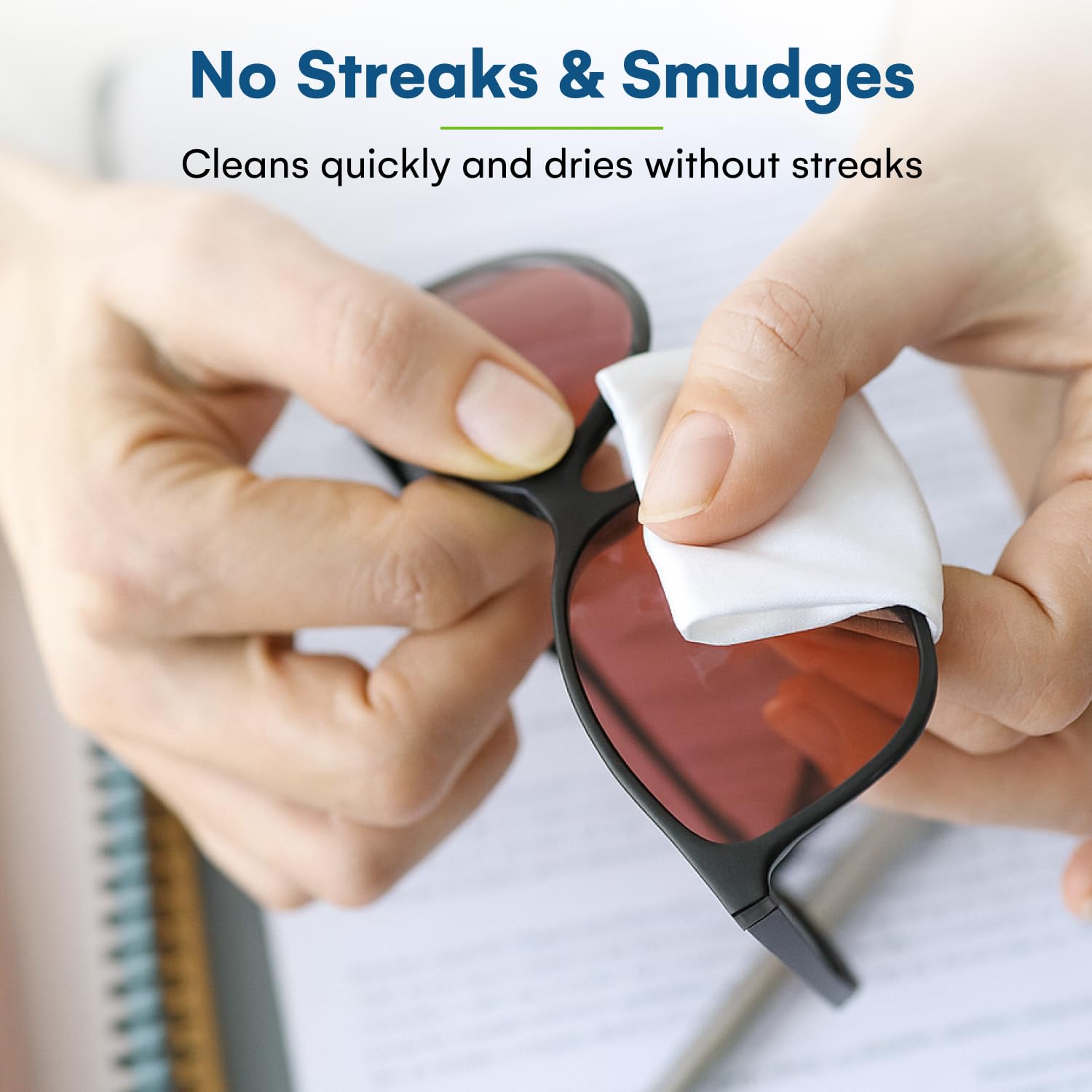 Care Touch sunglasses wipe, safe for coated lenses.