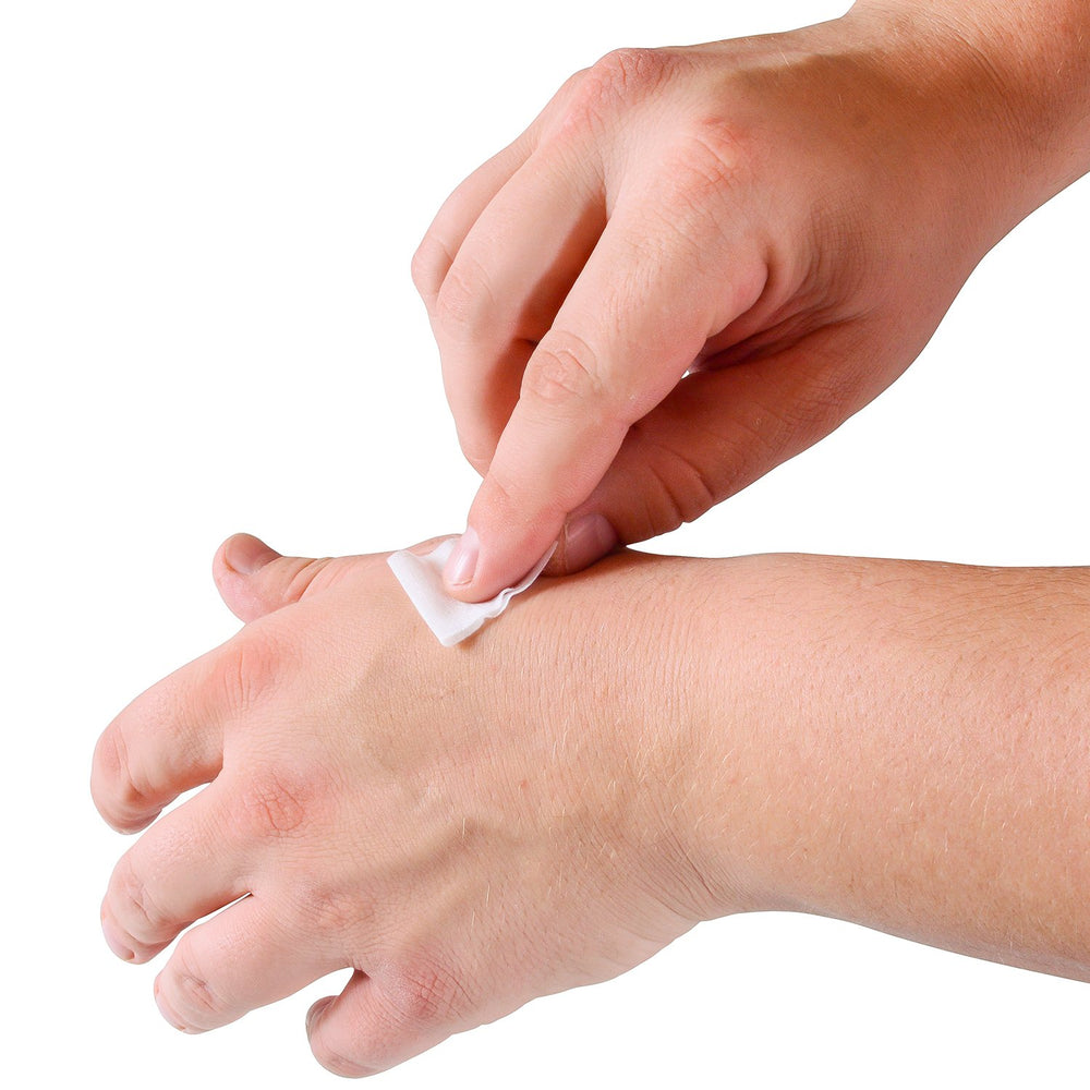 Care Touch prep pads in first aid kit, convenient skin prep before injections.