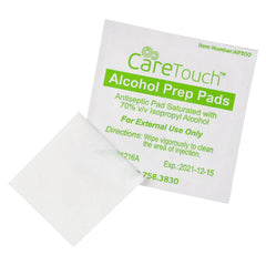 Care Touch sterile alcohol prep pads individually wrapped, stay moist for reliable on-the-go use.
