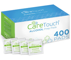 Care Touch sterile alcohol prep pads package view, ideal for quick first-aid readiness.