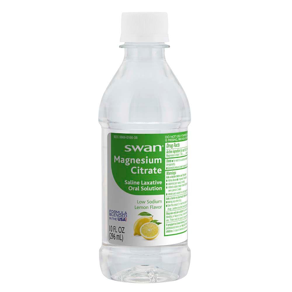CareAid magnesium citrate liquid bottle with lemon flavor for fast constipation relief.
