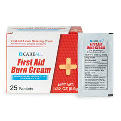 CareAll burn relief cream 0.9g packet front view for on-the-go first aid