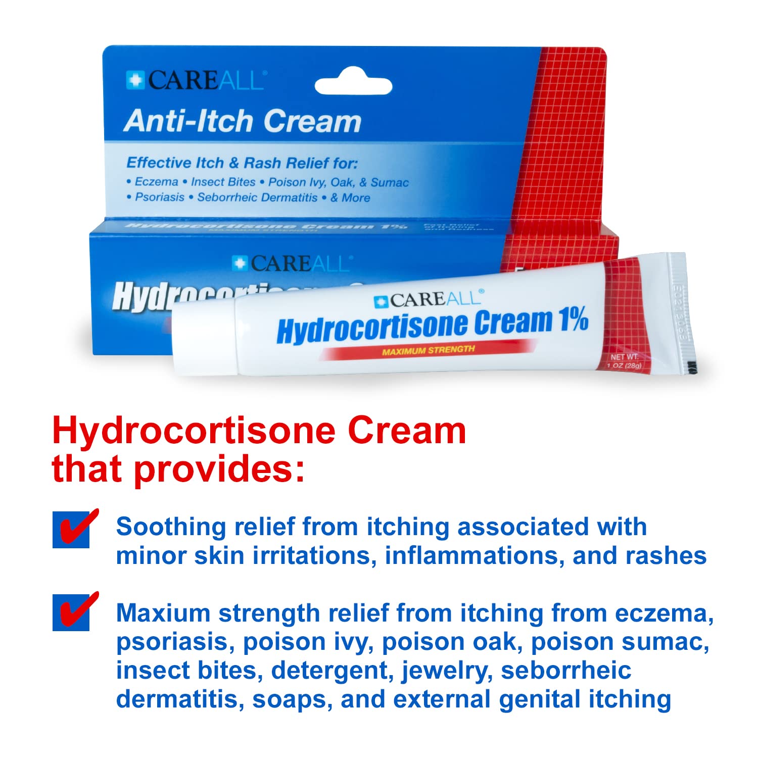 CareAll Hydrocortisone 1% packaging close-up with tamper seal.