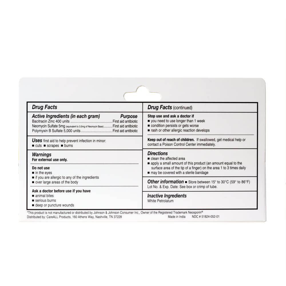 CareAll ingredients panel listing antibiotic actives