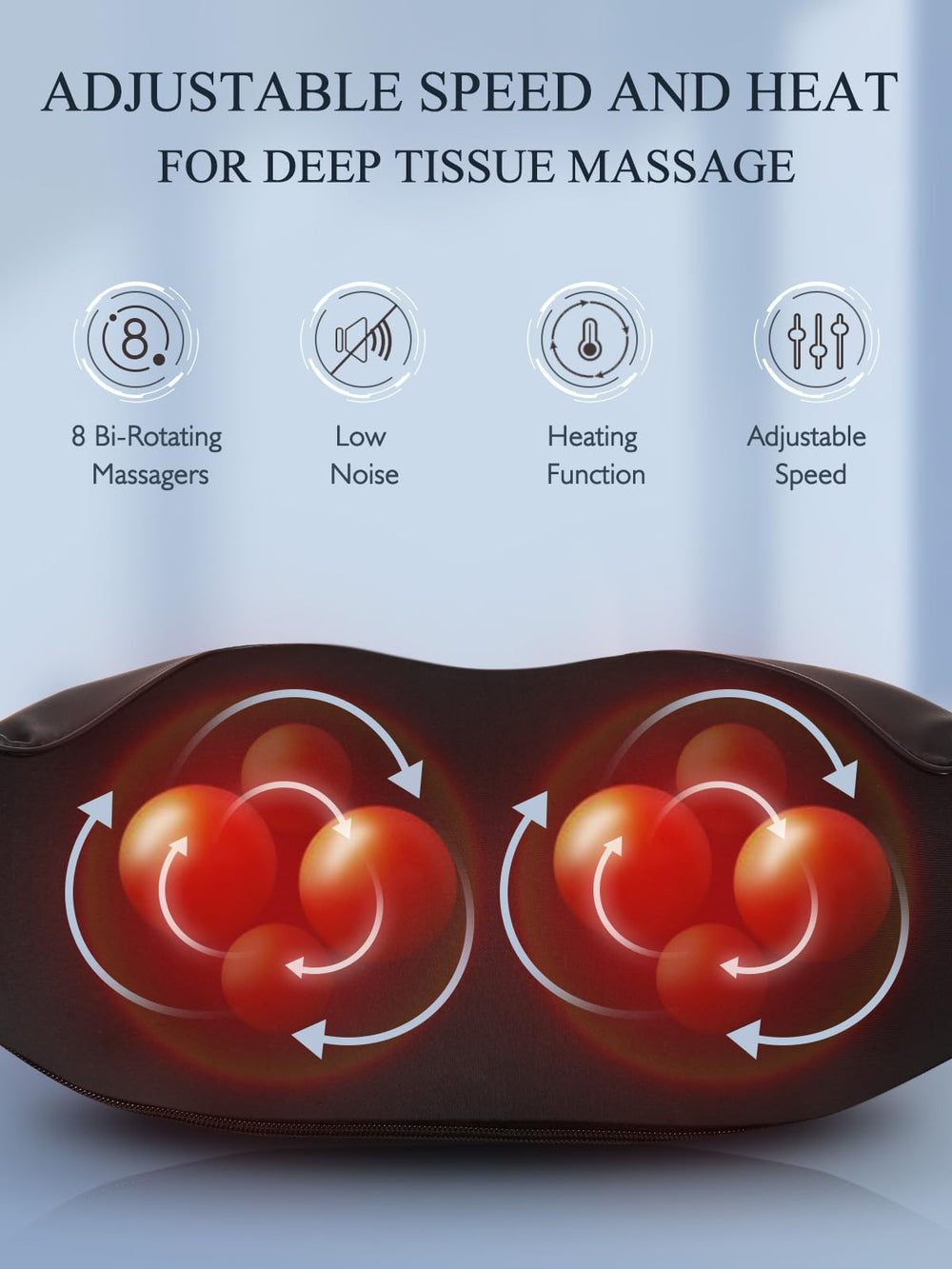 Close-up of 8 deep-kneading rotary nodes on the Careboda massager