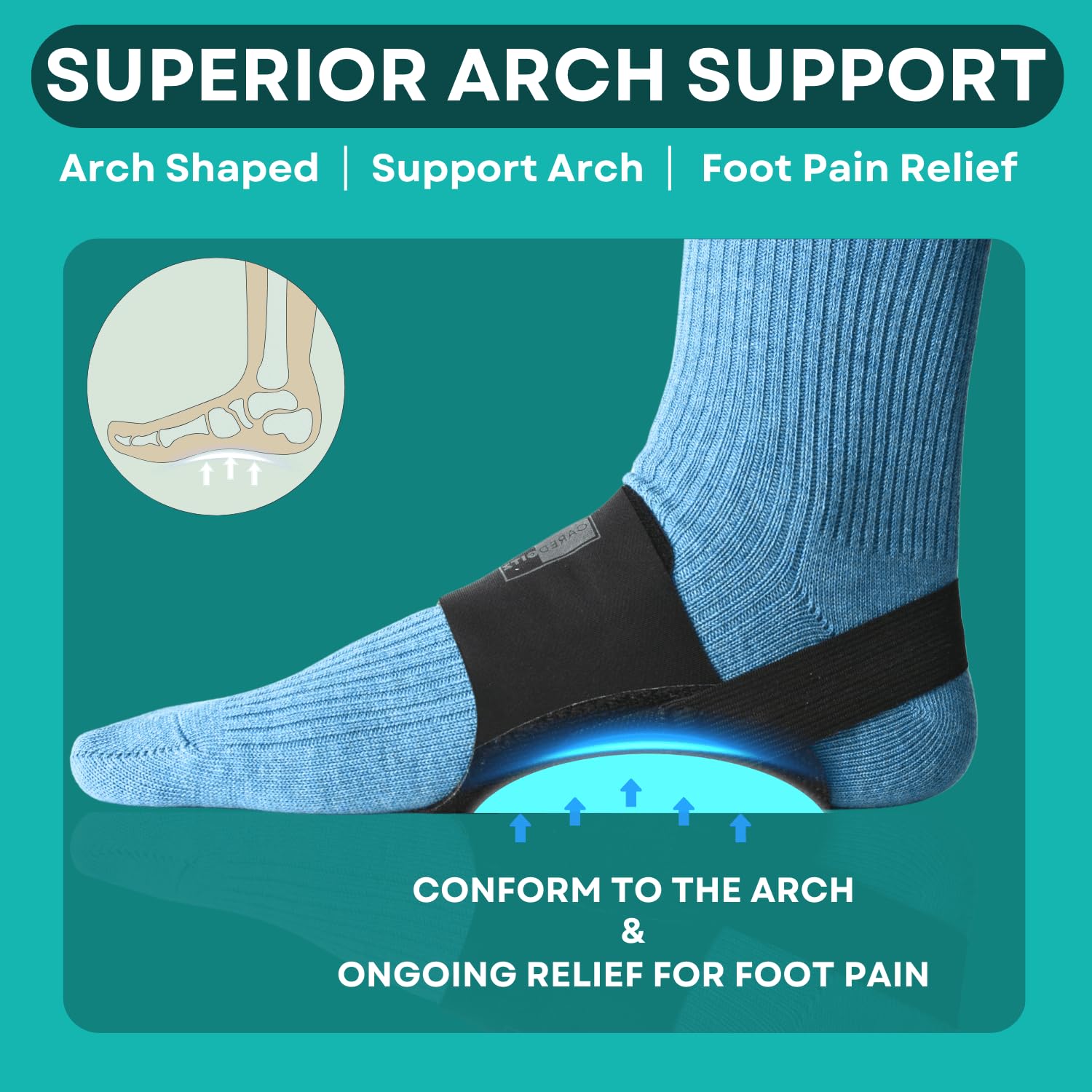 Caredgitz arch brace with two pad heights adapts to your foot needs.