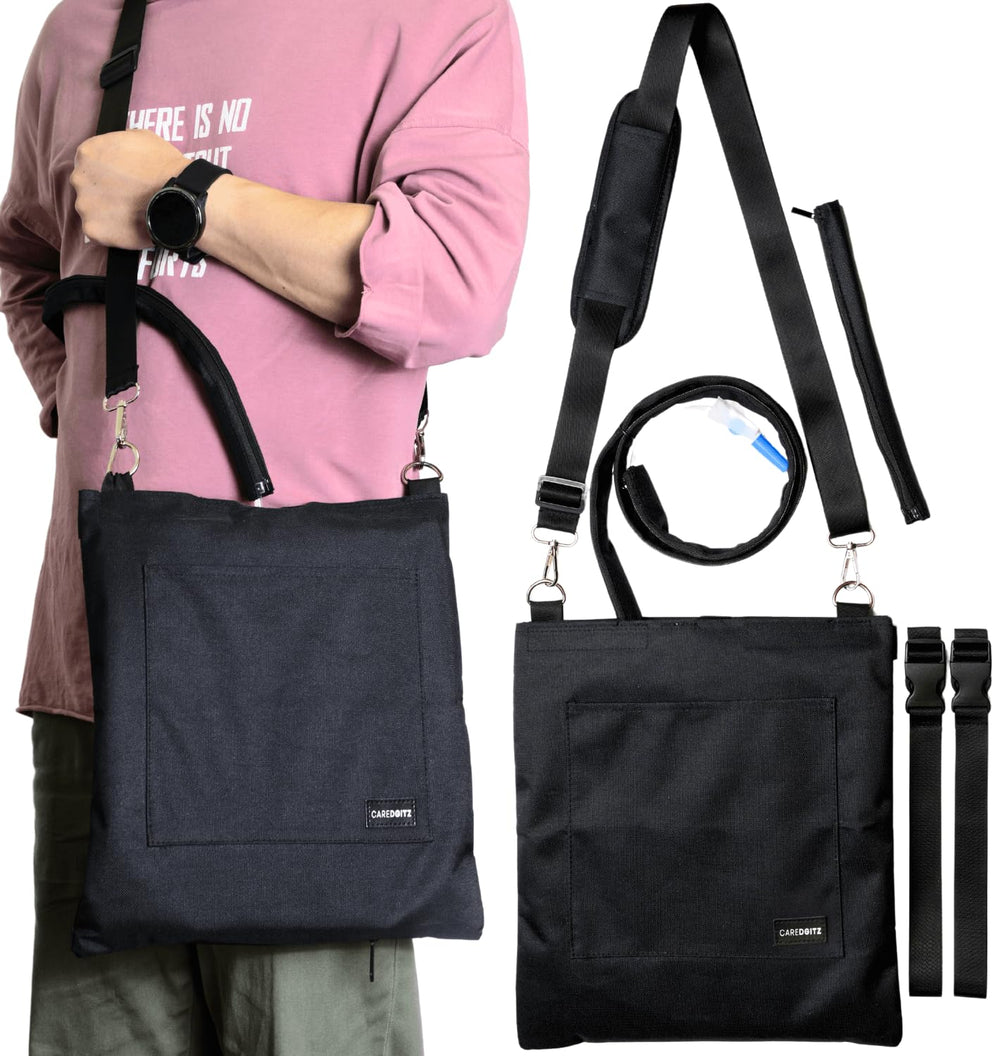 Caredgitz catheter bag holder with discreet cover for privacy and easy bag access