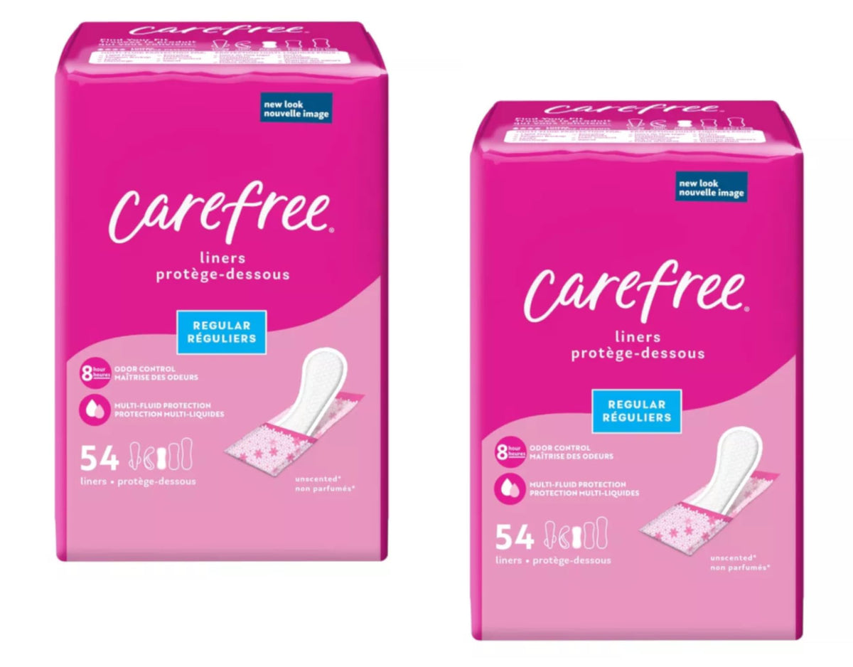 Carefree Acti-Fresh regular liners packaging for on-the-go protection
