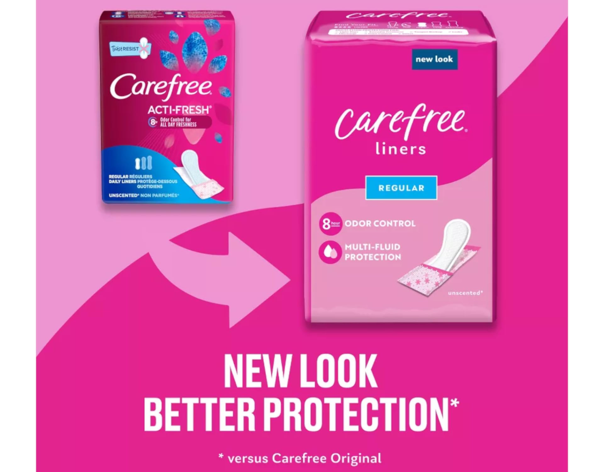 Stay-put adhesive keeps Carefree Acti-Fresh liner in place