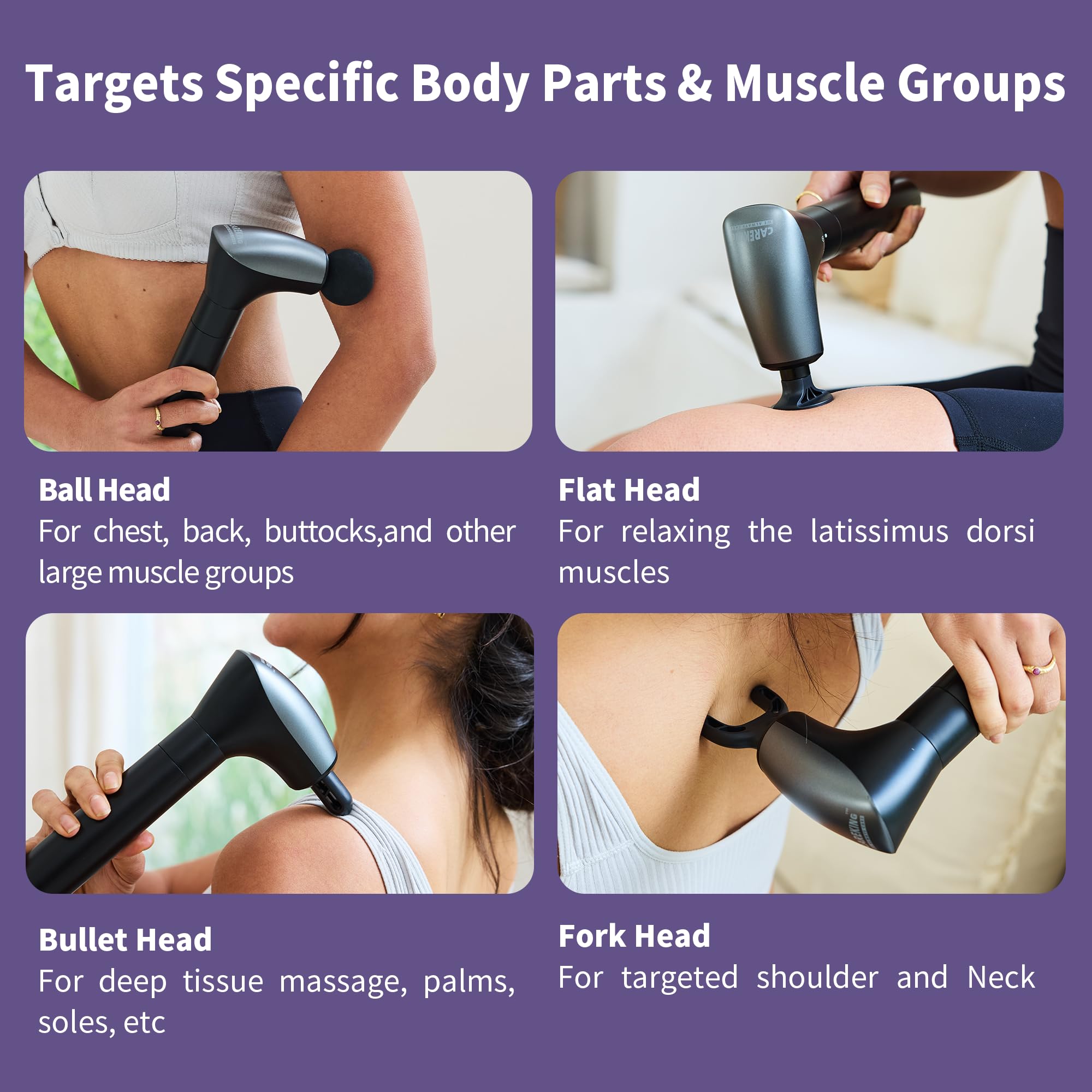 CAREKING four interchangeable heads target different muscle groups for personalized relief