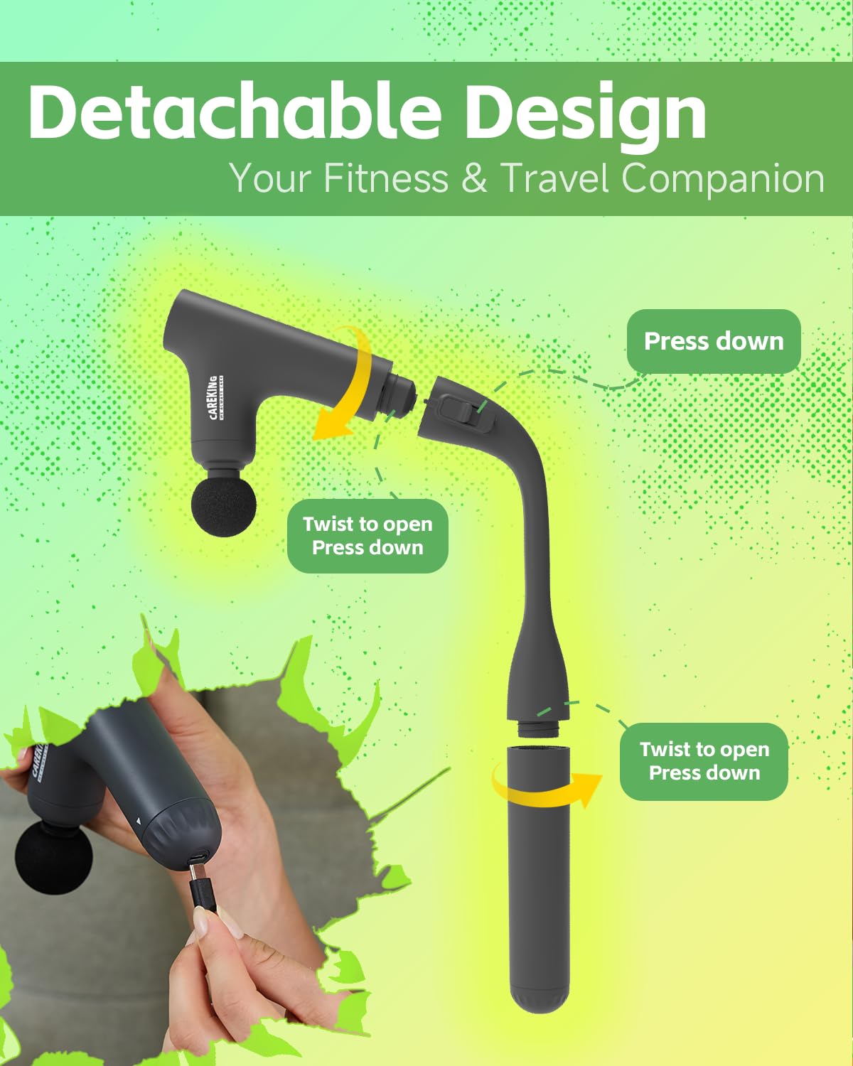 CAREKING WE ALWAYS CARE massager showing four speed options with smart auto pause