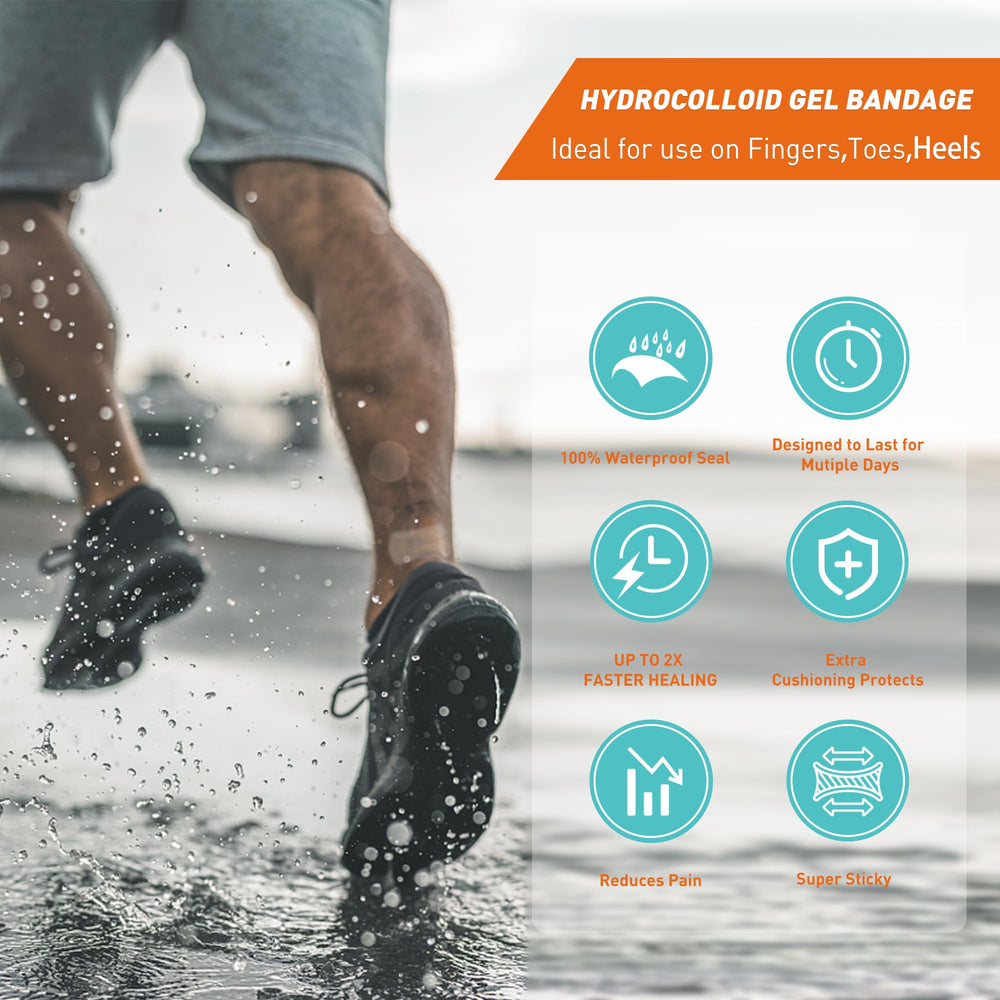 Careland hydrocolloid bandages on toe demonstrate flexible wear and comfort