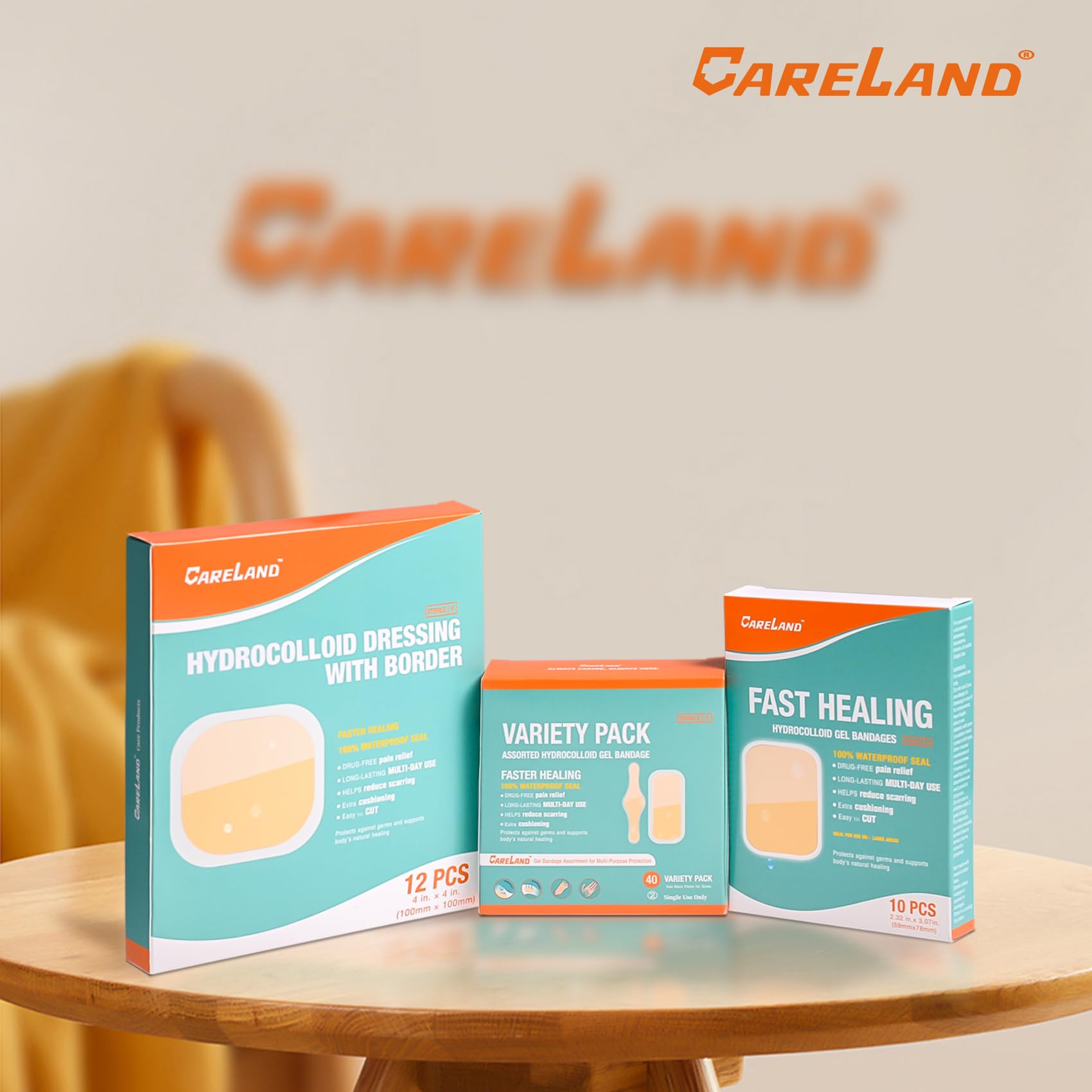 Careland hydrocolloid bandages with assorted sizes cover different wounds