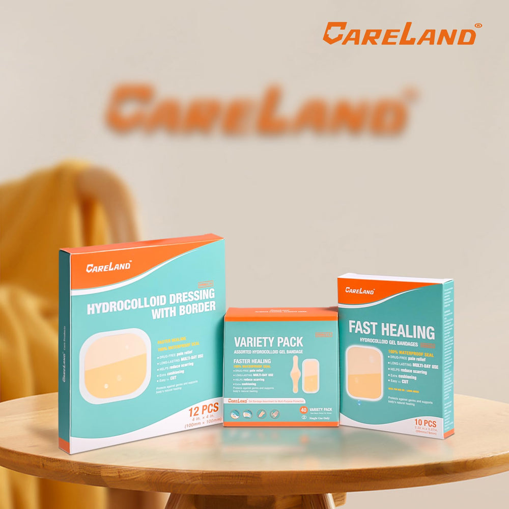 Careland hydrocolloid bandages with assorted sizes cover different wounds
