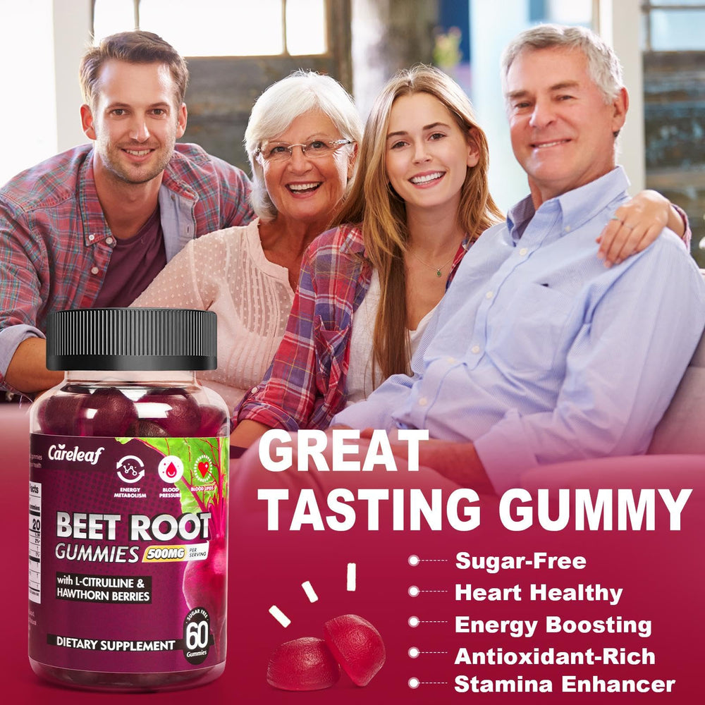 careleaf sugar-free vegan beet root gummies bottle with easy daily use