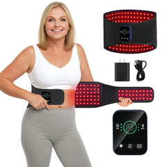 CAREMORR cordless red-light therapy belt in action for portable comfort