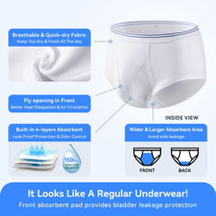 CARER mens incontinence underwear built-in pad closeup highlights absorbent core.