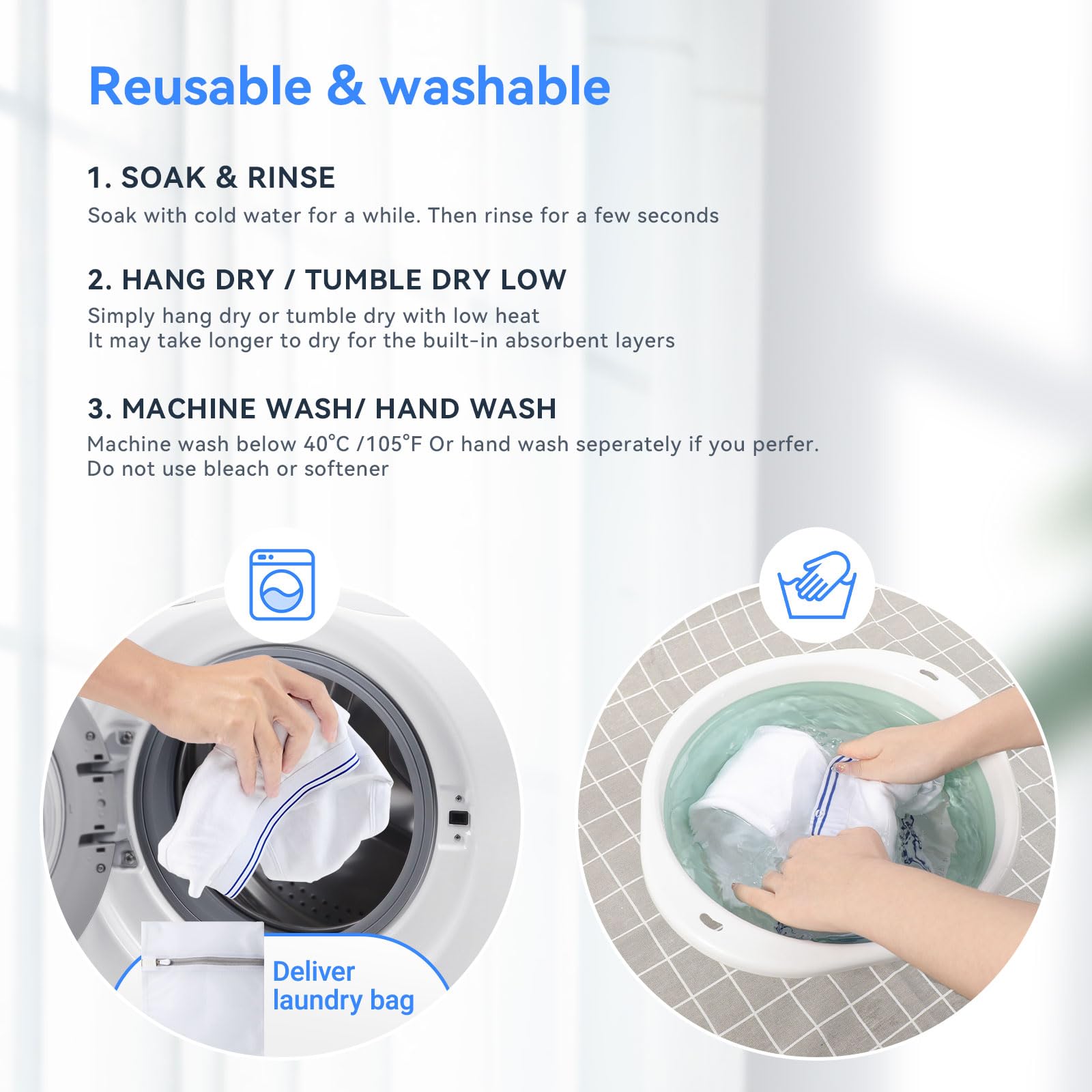 Washable material showcases eco-friendly reuse and long-lasting protection.
