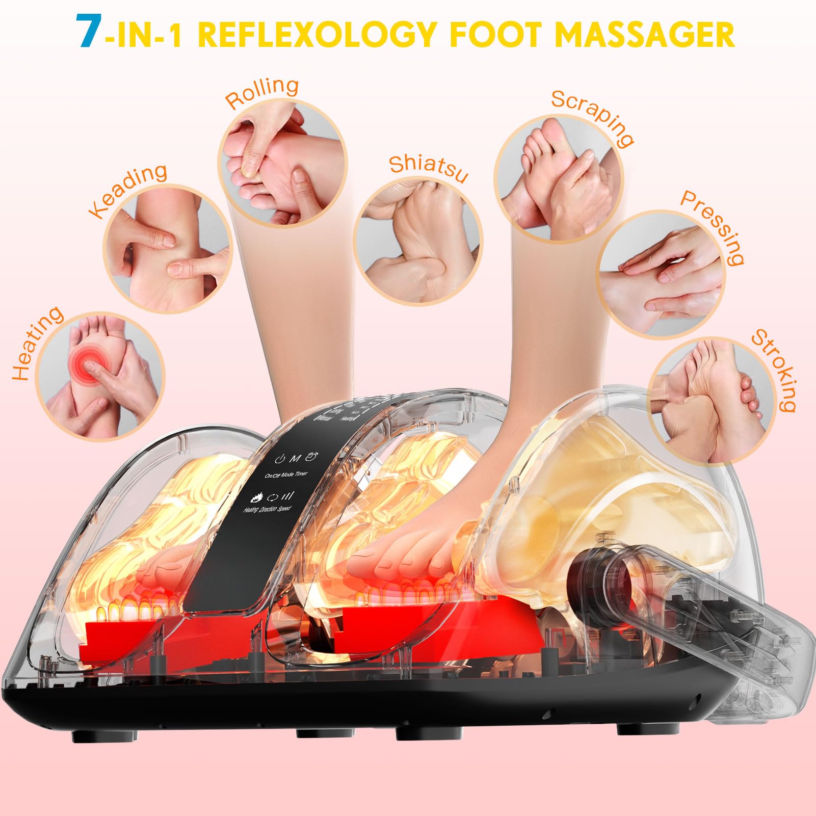 CARESKYpro foot massager 360-degree handle enables versatile leg and foot massage.