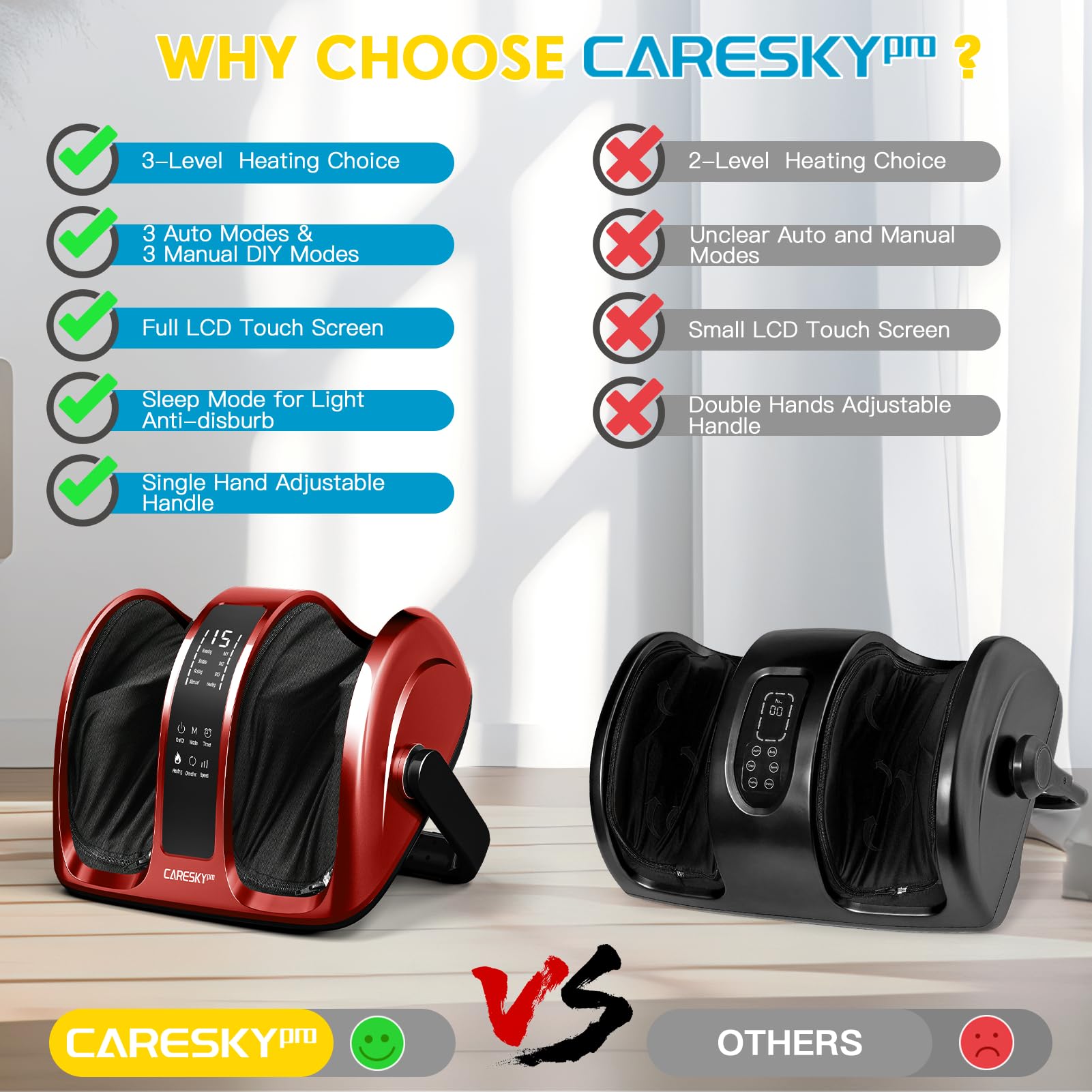 CARESKYpro massager showing deep kneading action on the sole.