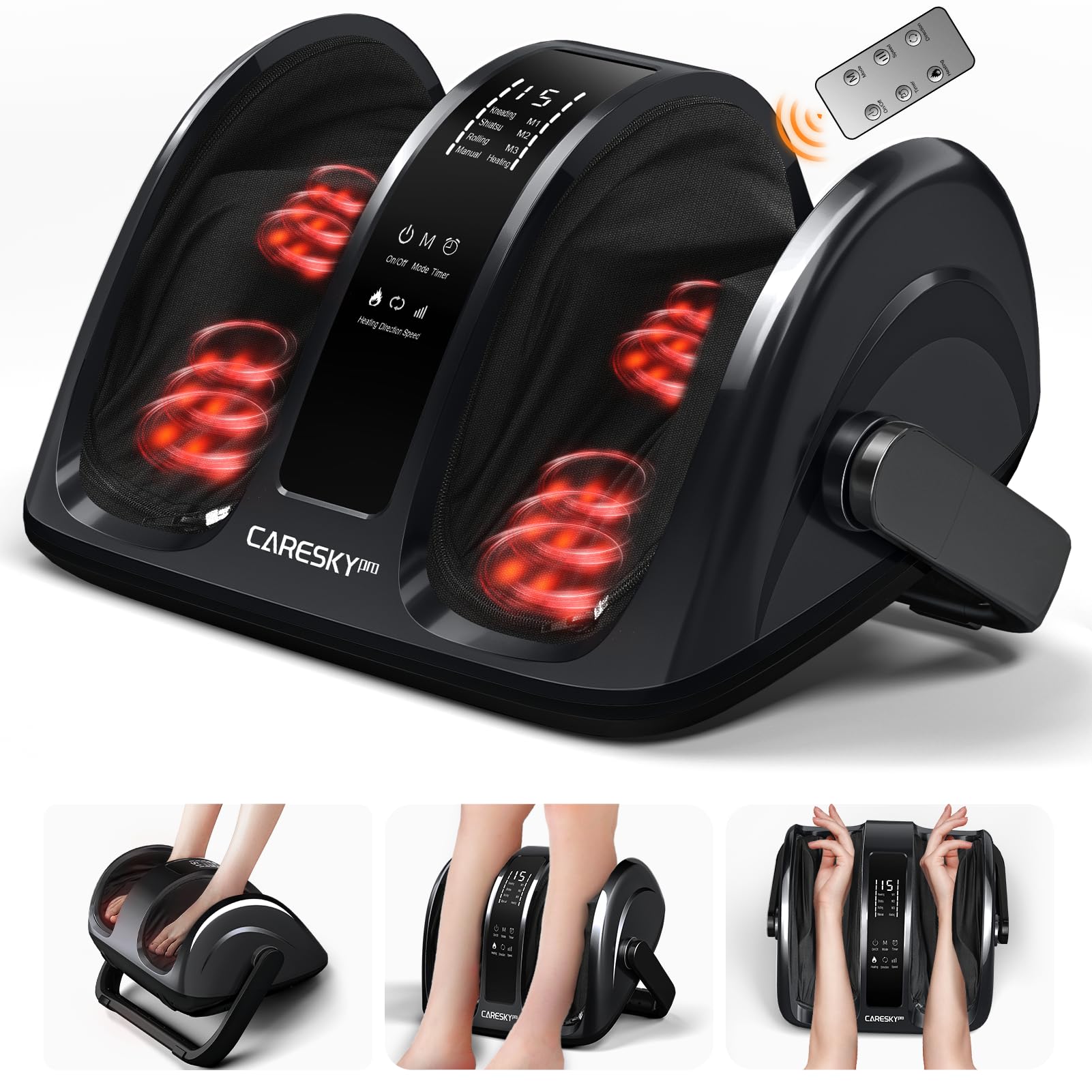 CARESKYpro foot massager in heat therapy mode improving circulation