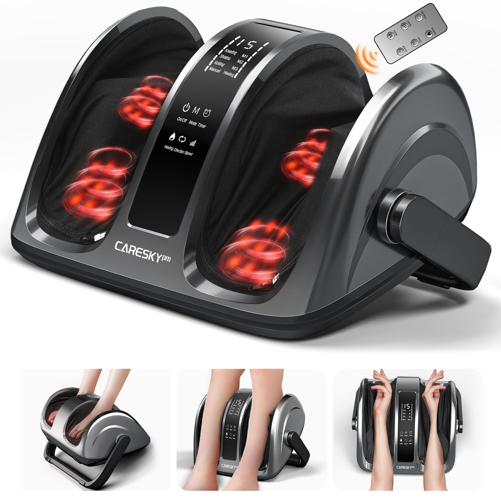 CARESKYpro Shiatsu Foot Massager front view showing compact home relaxation device.
