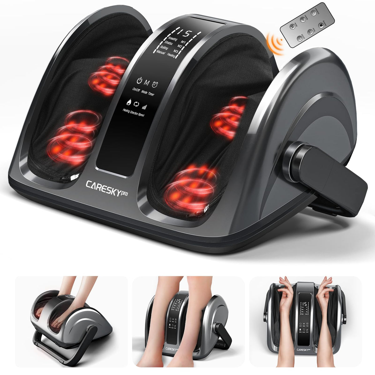 CARESKYpro Shiatsu Foot Massager front view showing compact home relaxation device.