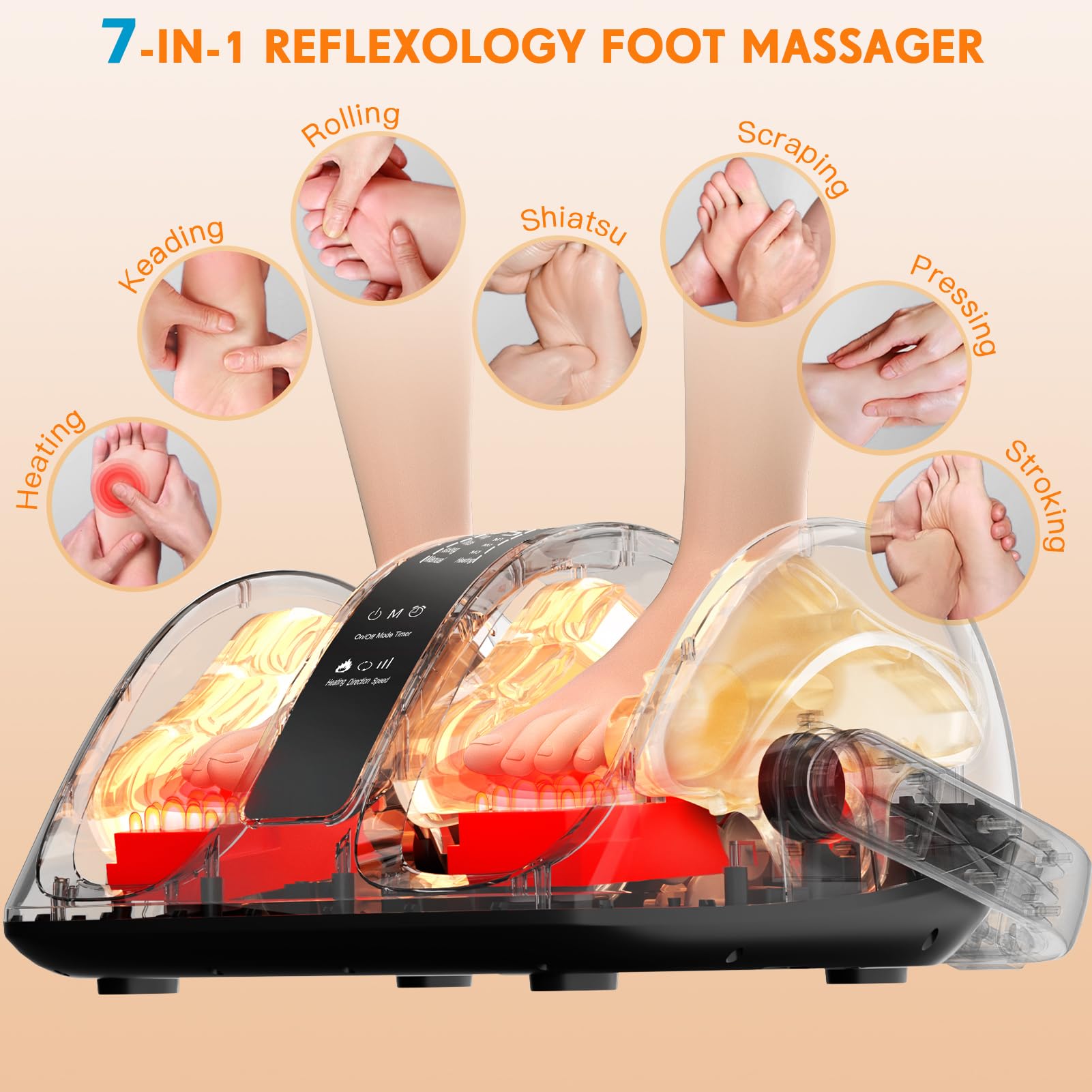 CARESKYpro Shiatsu Foot Massager heat levels displayed, enhancing warmth during sessions.