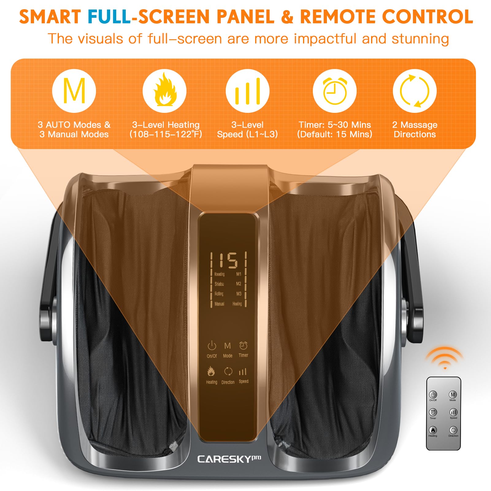 CARESKYpro Shiatsu Foot Massager rolling and kneading action targets arches and heels.