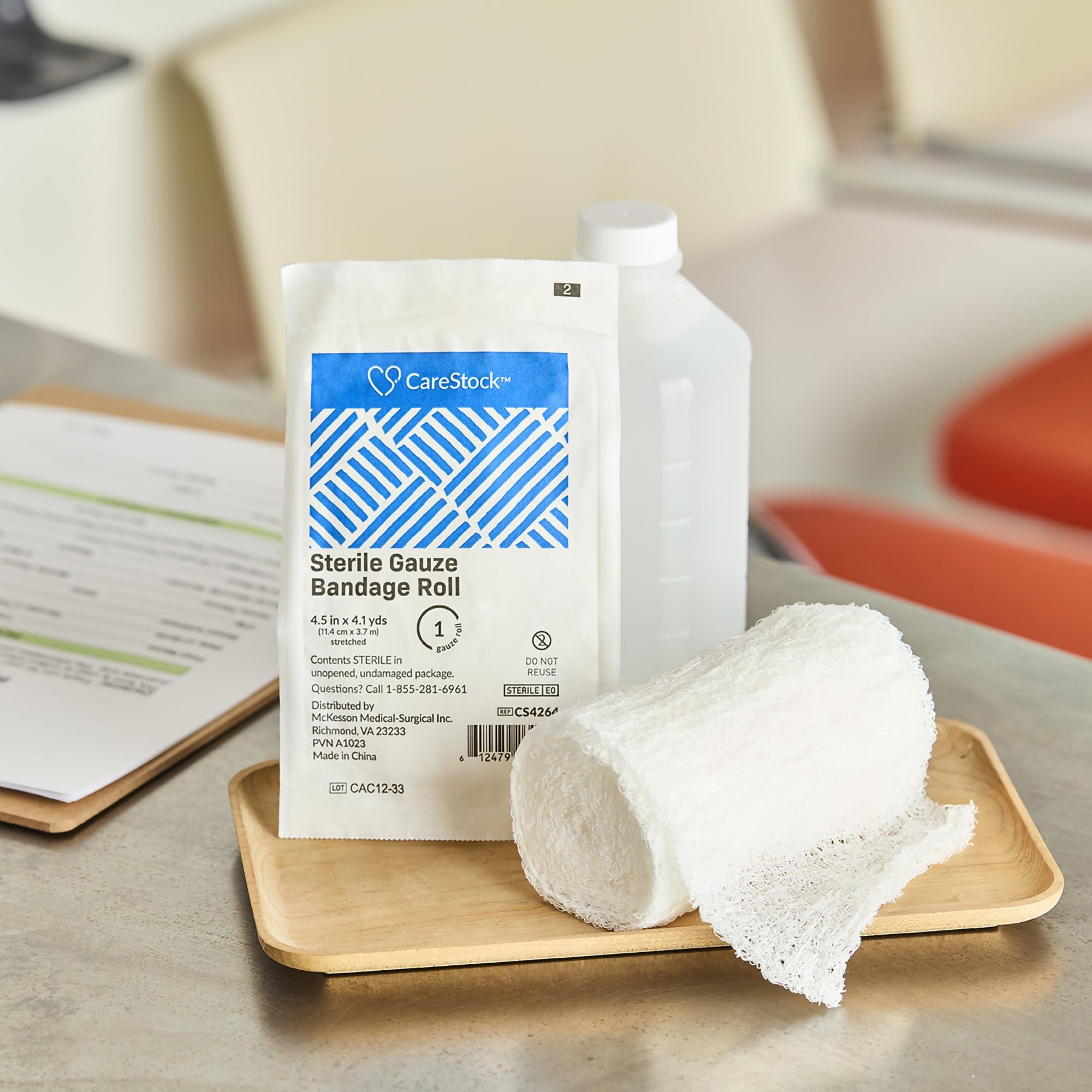 CareStock gauze rolls in a first aid kit layout; quick access when needed