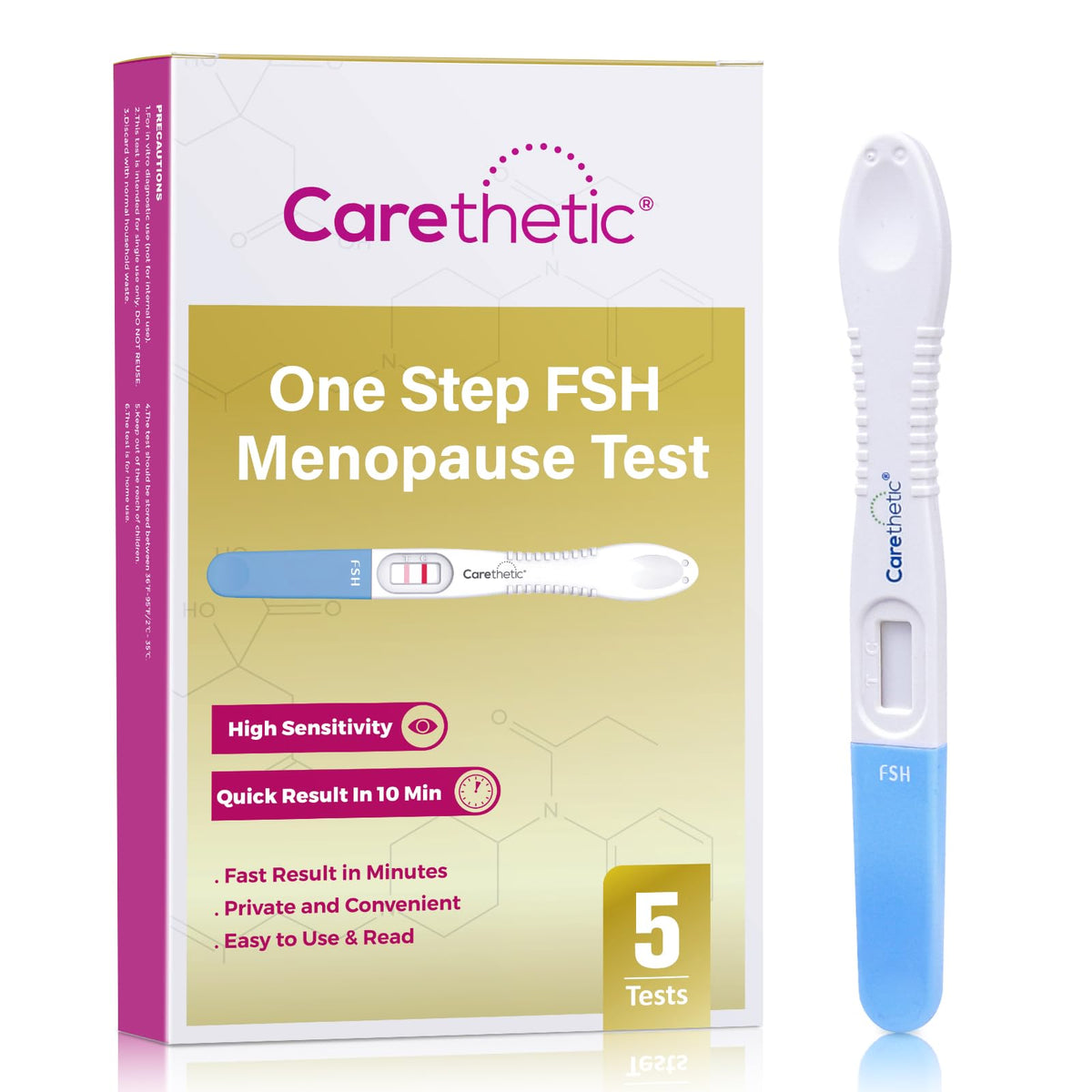 Carethetic FSH test midstream kit for menopause insights.