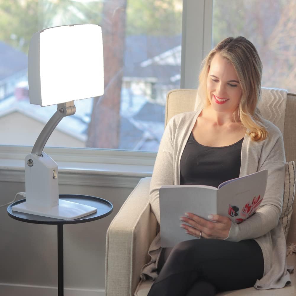 Carex Day-Light Sky lamp tilt-height adjustment close-up for personalized positioning.