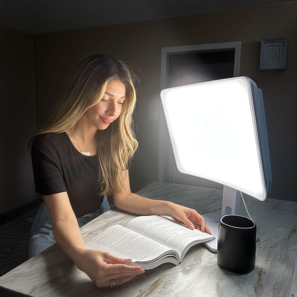 Carex Day-Light Elite glare-free LED light for comfortable sessions.