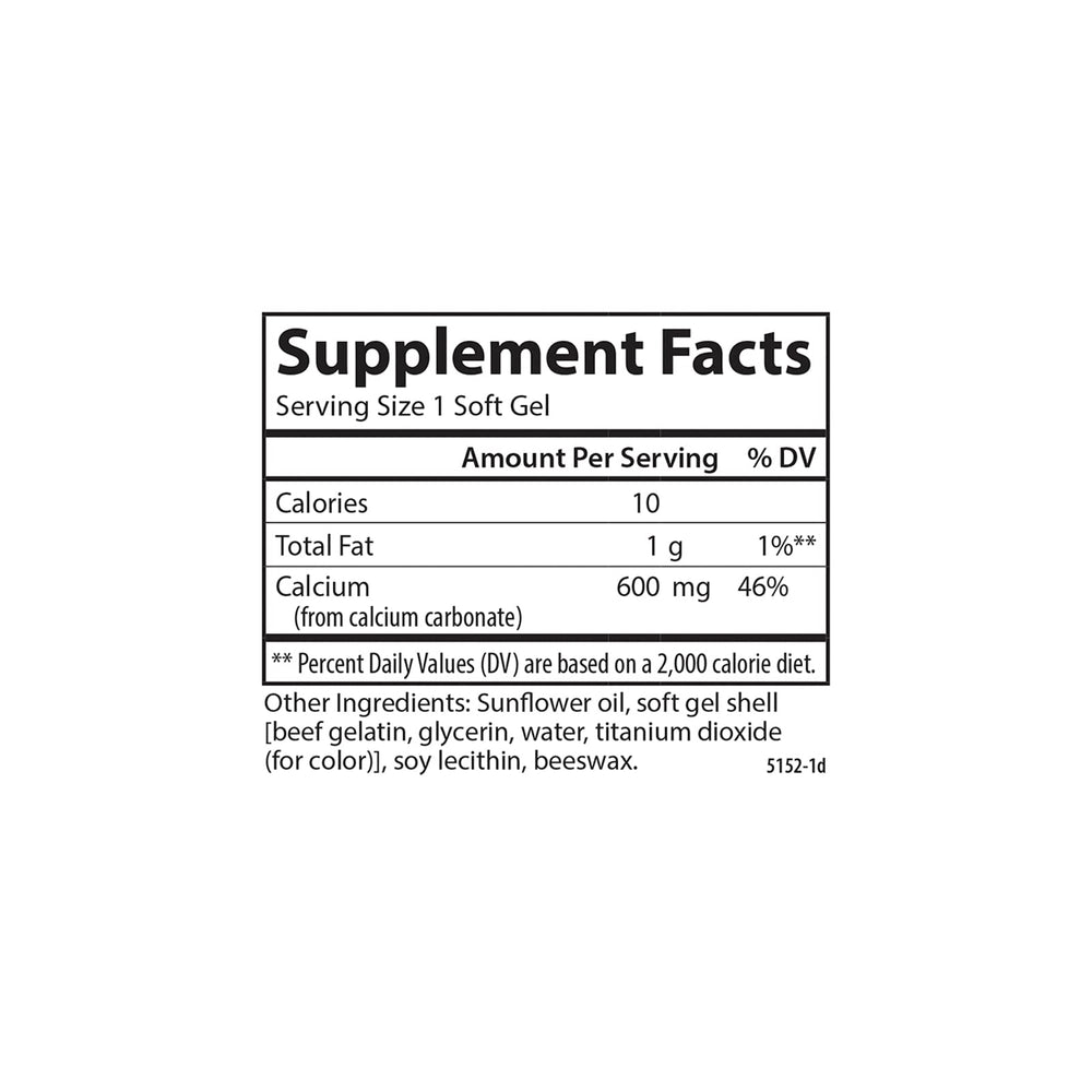 Carlson Cal-600 softgel closeup shows easy-to-swallow capsules for daily wellness.