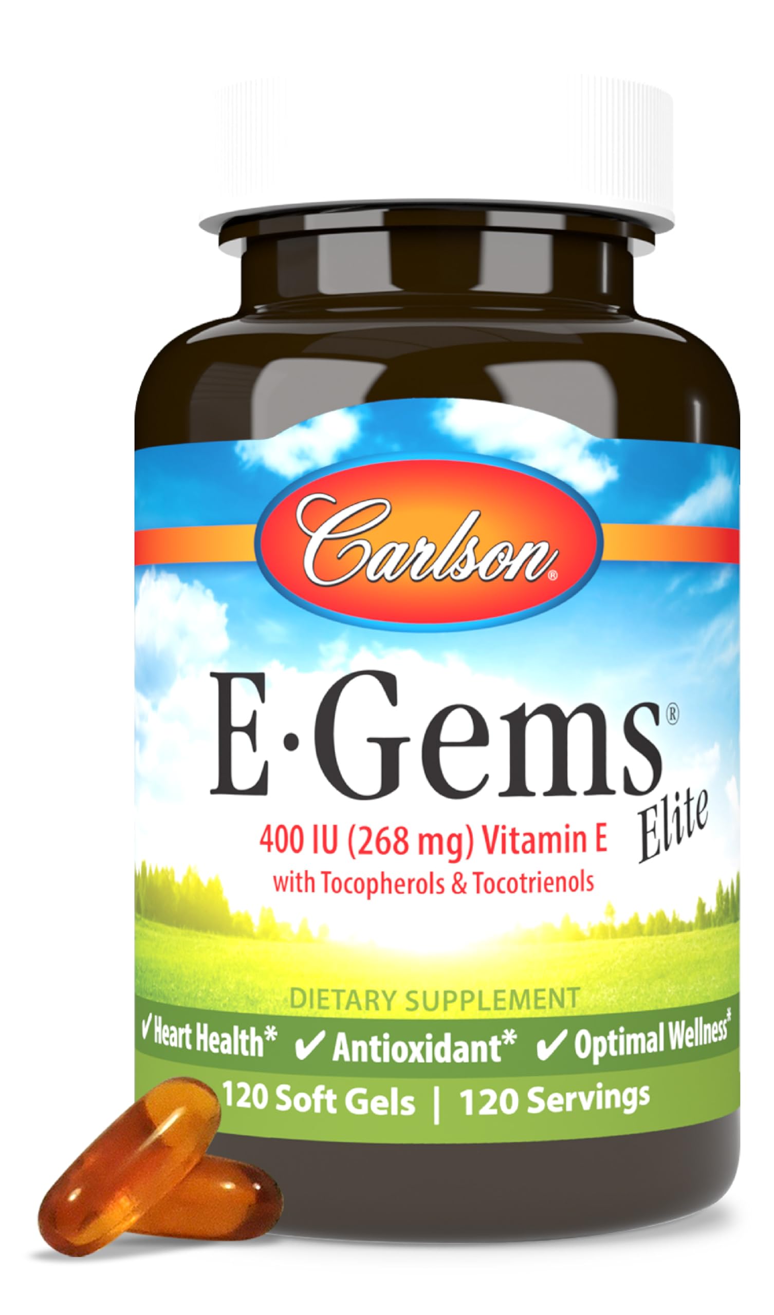 Carlson E-Gems Elite 400 IU soft gels in bottle for everyday supplement use