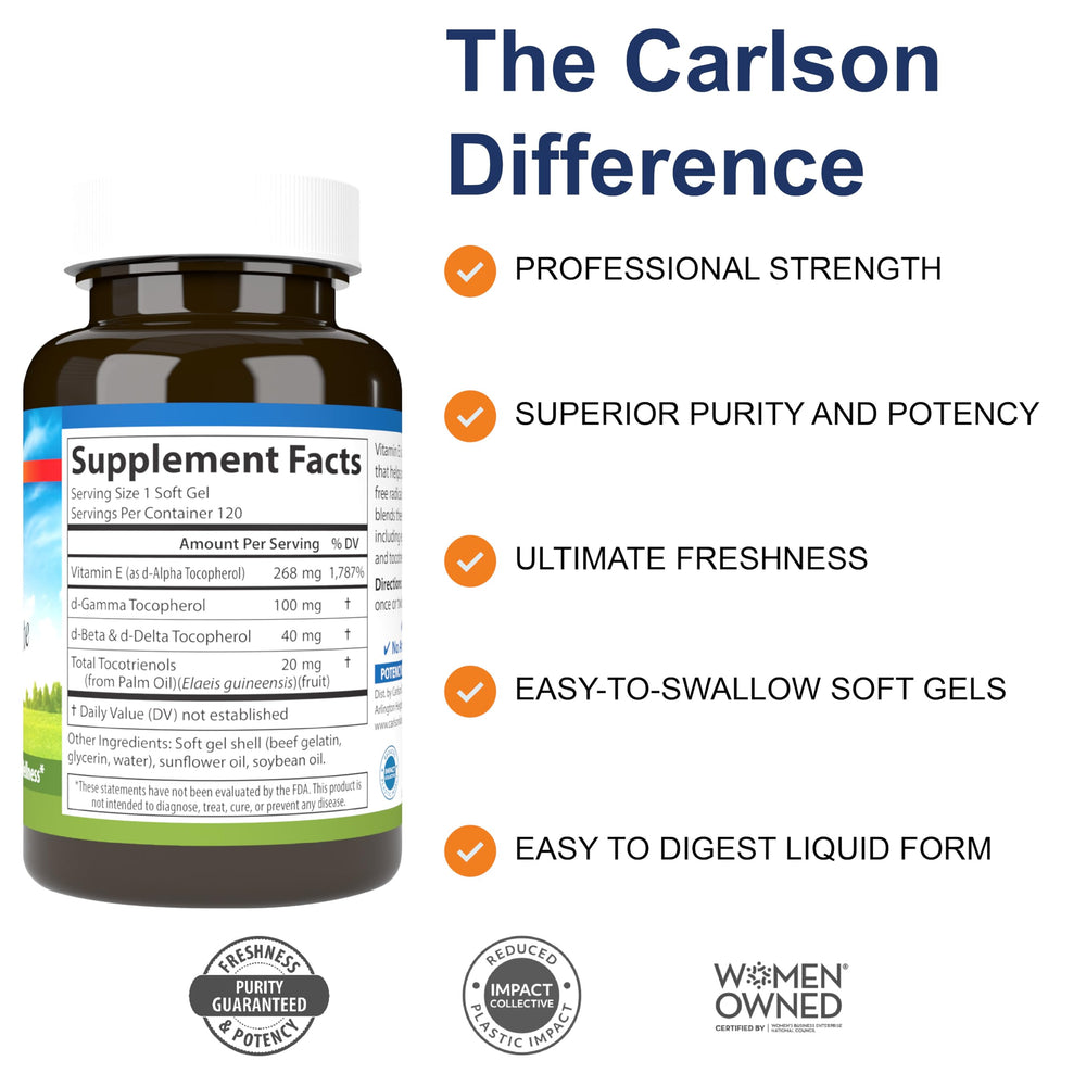 Carlson E-Gems Elite bottle front label showing 120 soft gels