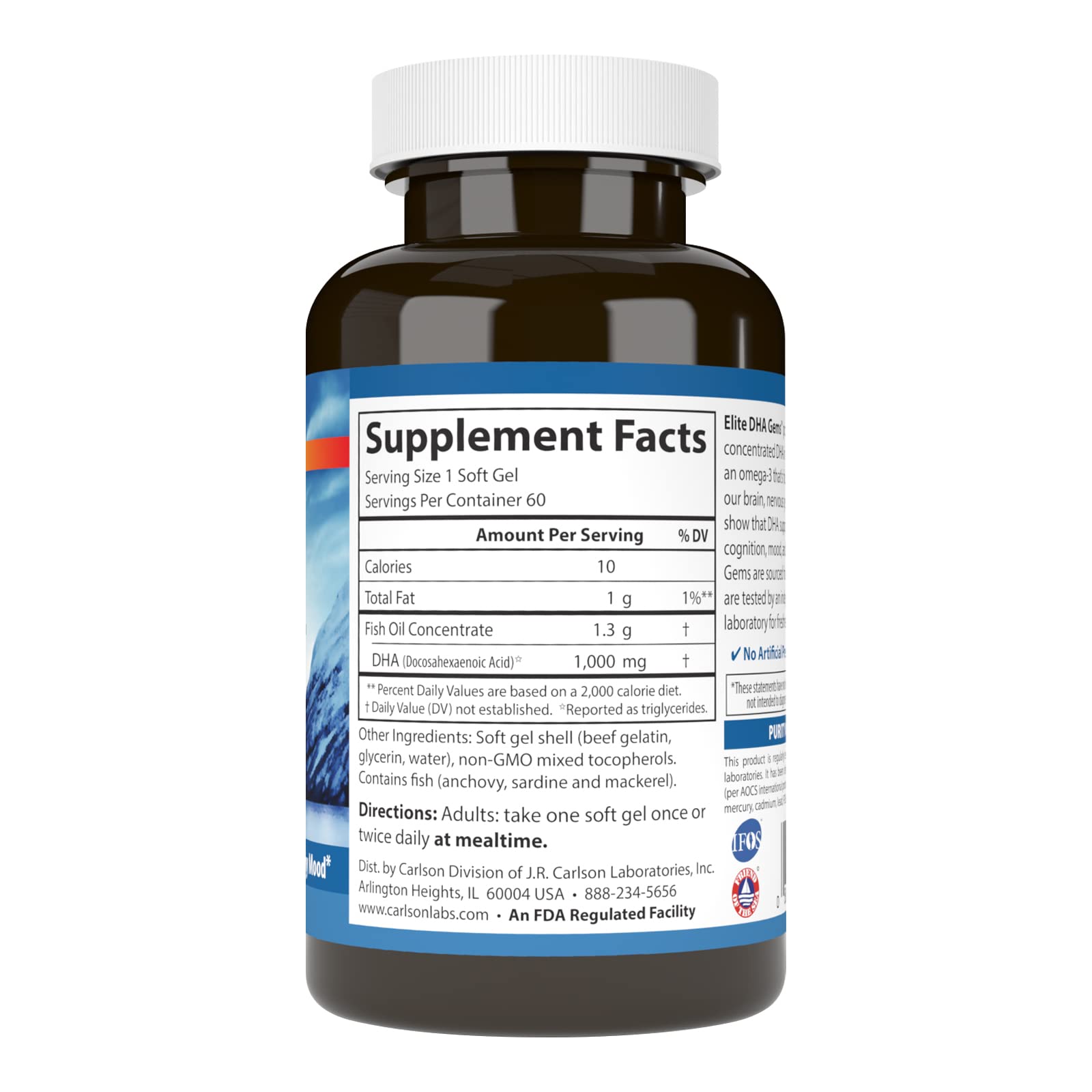 Carlson Elite DHA Gems softgels on table ready for routine use